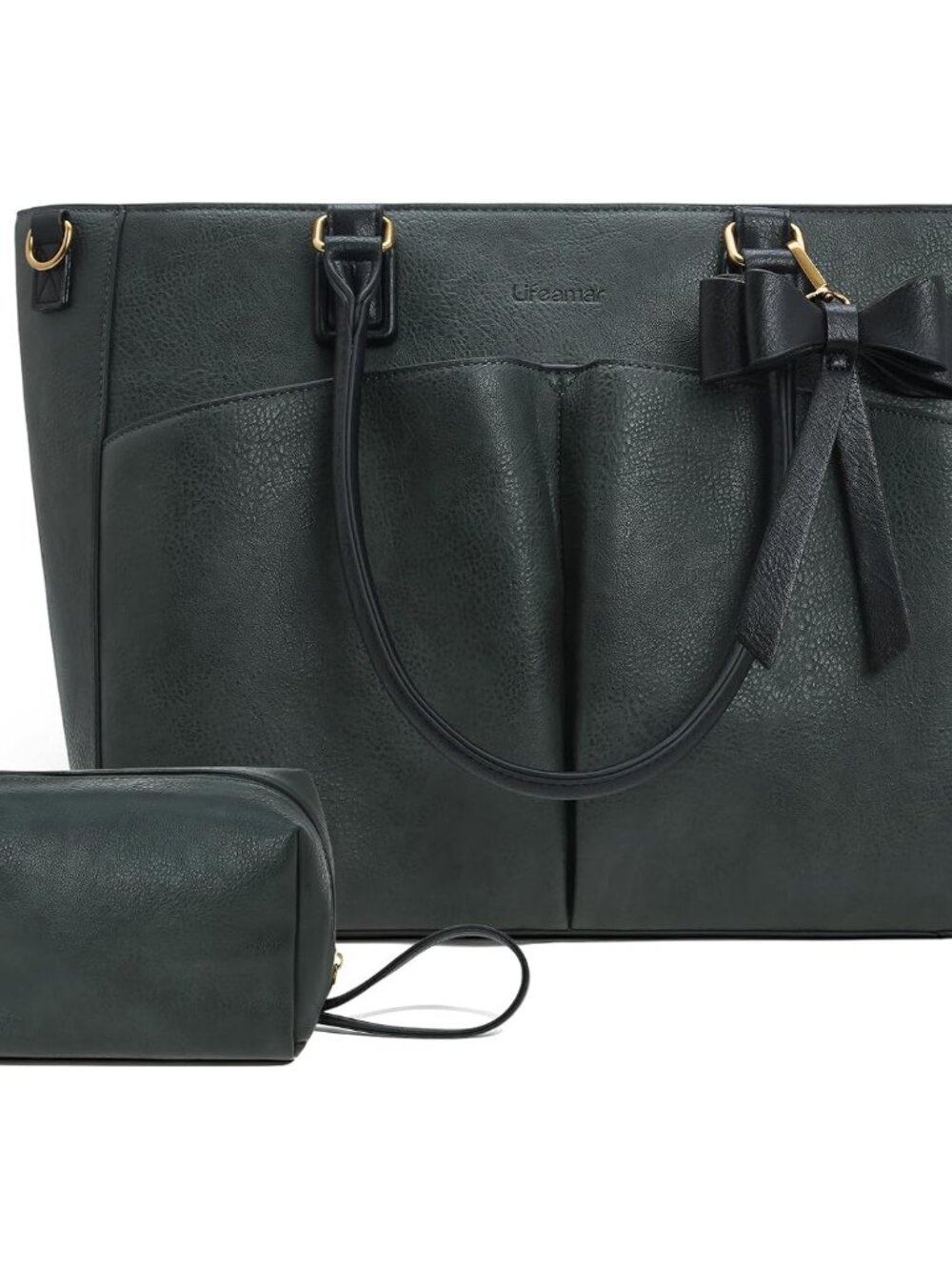 Laptop Tote Bag for Women, Leather Work Tote Bags with Large Cup Holder, Teacher